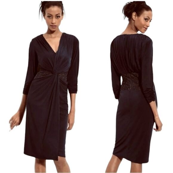 TADASHI SHOJI PARTY DRESS SZ X SMALL BEADED WAIST PLEATED BODICE FAUX WRAP - Picture 1 of 8